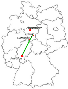Irlandreise - Fahrroute mit der Deutschen Bahn von Goslar nach Frankfurt