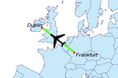Flugroute Frankfurt - Dublin