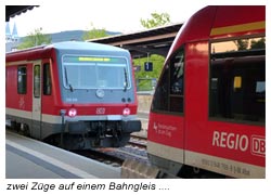 Goslar Bahnhof - zwei verschiedene Züge auf einem Bahngleis